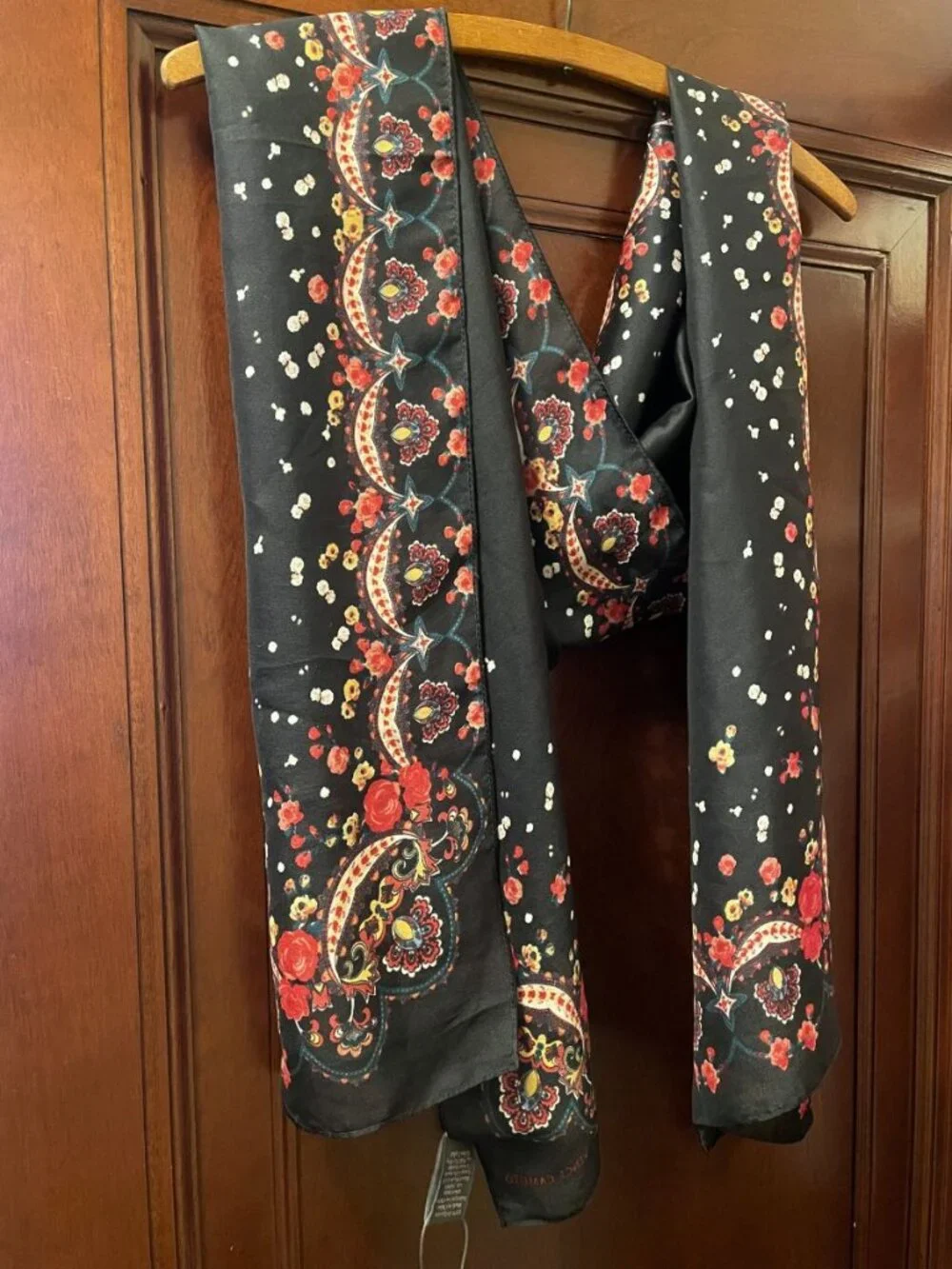 NEW Vince Camuto Black with Floral Border Silky Scarf Shawl